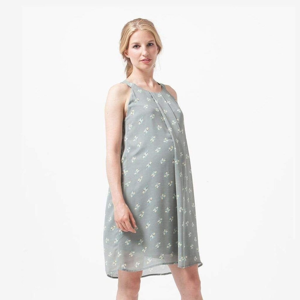 Spring Maternity & Nursing Halter Gray Floral Dress Size Large